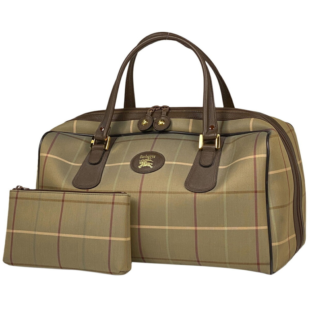 Burberry logo Boston bag handbag check canvas brown multicolor